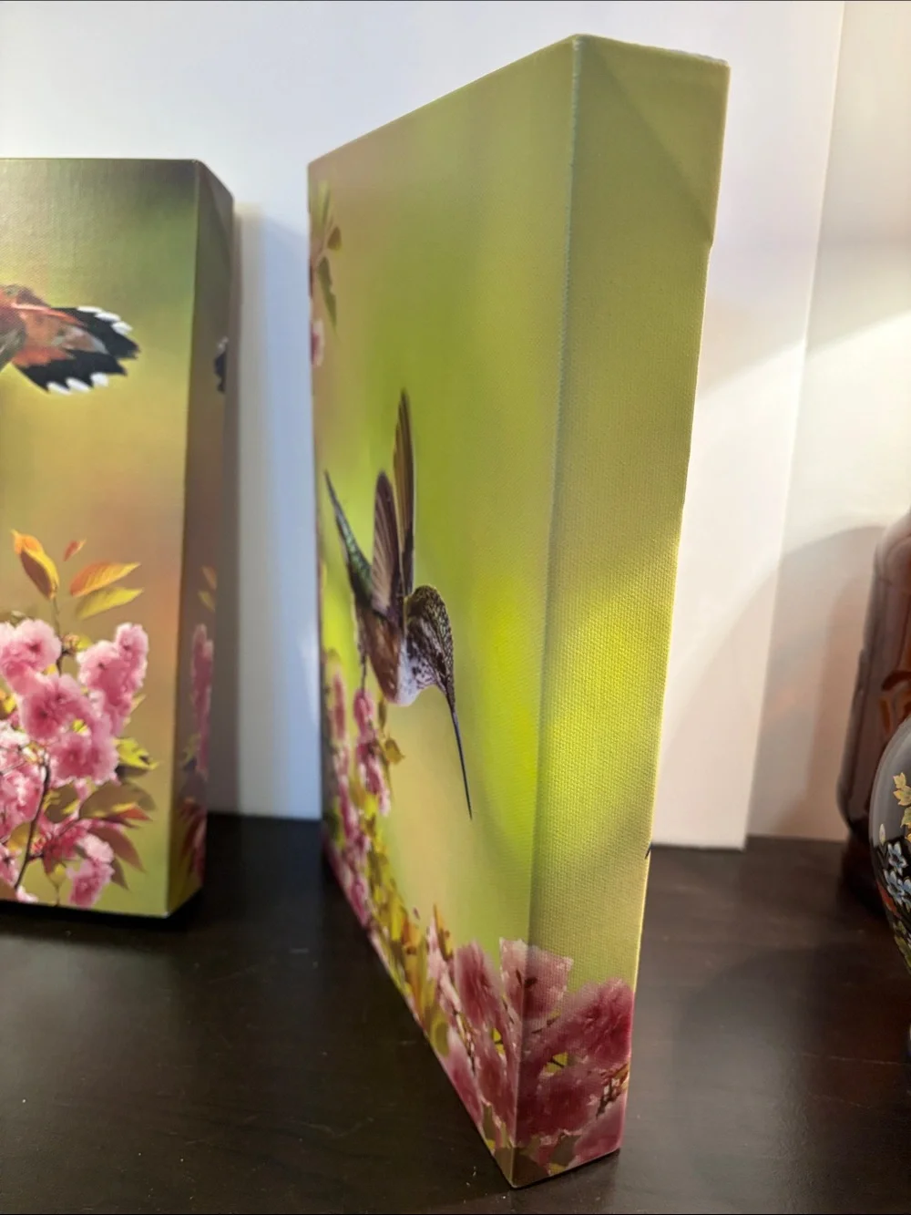 Hummingbird Floral Canvas Wall Art Set - Pink & Green - Picture 7 of 10